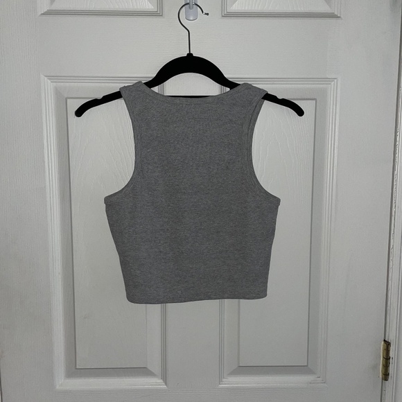Grey Basic High Neck Ribbed Tank Top - Picture 4 of 4